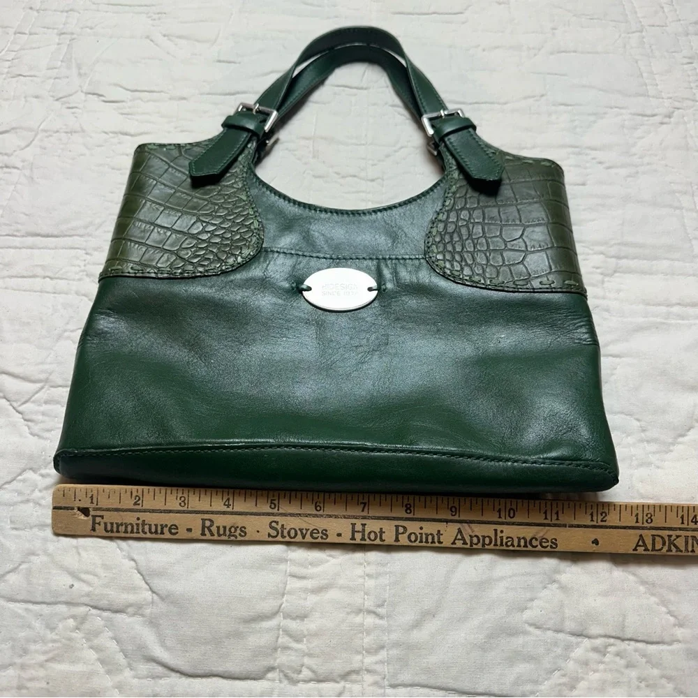 Hidesign Leather Shoulder Bag | Emerald Green Croc Embossed Y2K Purse